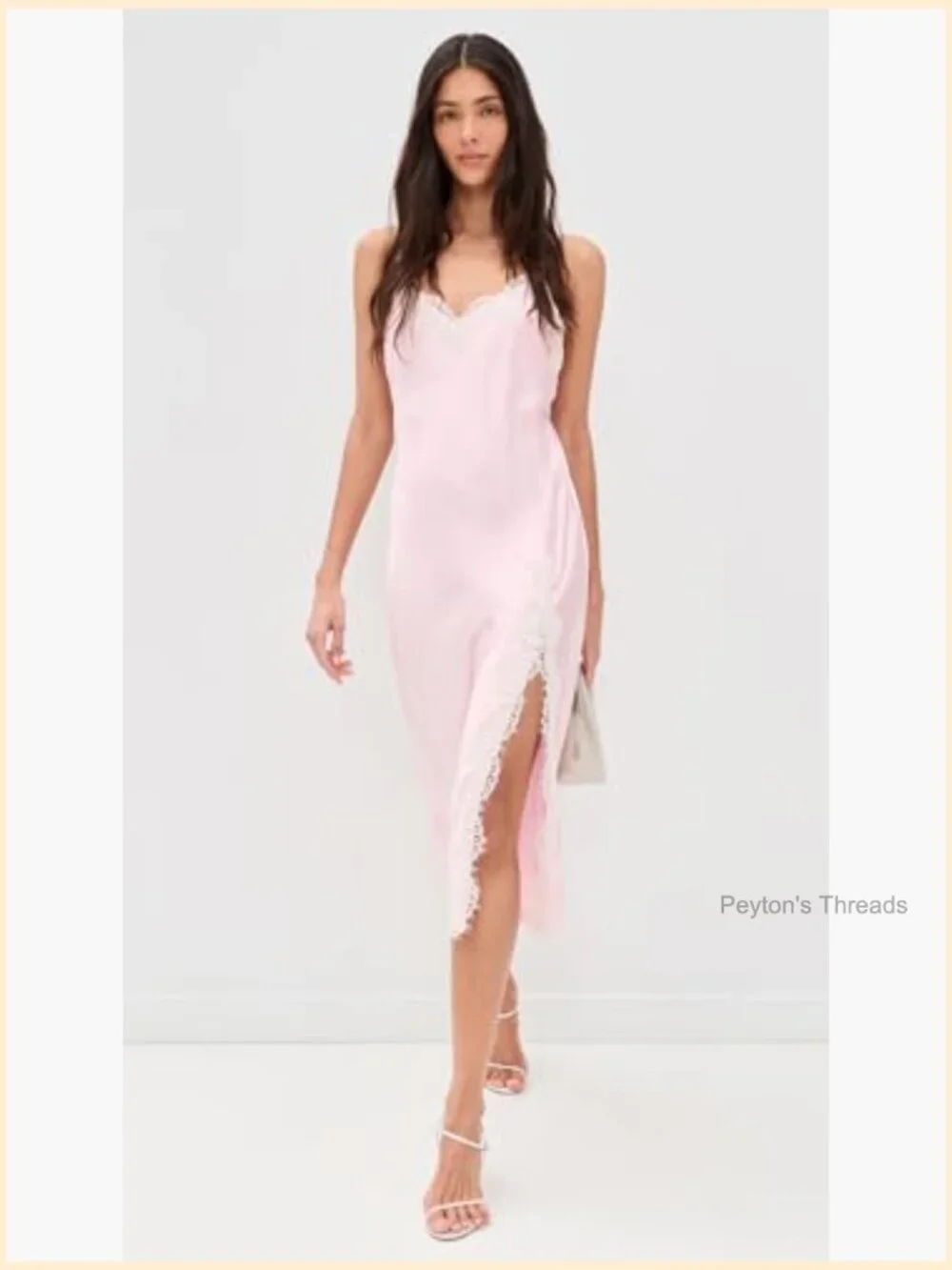 Silk Midi Dress with Floral Lace Trim - A-Line Sweetheart Neck - Picture 2 of 6